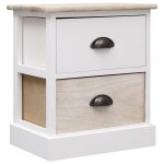 Vidaxl 2 pcs tables de chevet blanc et naturel 38x28x45 cm paulownia
