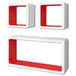 Vidaxl 3 etagres cubes murales et en mdf blanc - rouge pour dvd / livres