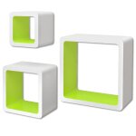 Vidaxl 3 etagres cubes murales et en mdf blanc - vert pour livres / dvd