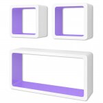Vidaxl 3 etagres cubes murales et en mdf blanc - violet pour dvd / livres