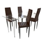 Vidaxl lot de 4 chaises marron aux lignes fines avec une table en verre