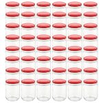 Vidaxl 48 pcs pots  confiture avec couvercle rouge verre 230 ml