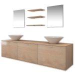 Vidaxl 8 pièces de mobilier de salle de bain et lavabo beige Vidaxl 8 pièces de mobilier de salle de bain et lavabo beige