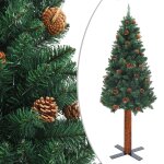 Vidaxl arbre de nol mince avec led et boules vert 180 cm