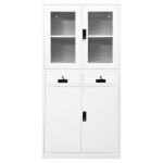 Vidaxl armoire de bureau blanc 90x40x180 cm acier et verre tremp�