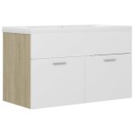 Vidaxl armoire d'évier et lavabo intégré blanc / chêne sonoma aggloméré Vidaxl armoire d'évier et lavabo intégré blanc / chêne sonoma aggloméré