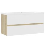 Vidaxl armoire d'�vier et lavabo int�gr� blanc / ch�ne sonoma agglom�r�