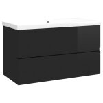 Vidaxl armoire d'évier avec lavabo intégré noir brillant aggloméré Vidaxl armoire d'évier avec lavabo intégré noir brillant aggloméré