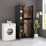 Vidaxl armoire de rangement noir brillant 80 x 35, 5 x 180 cm agglom�r�