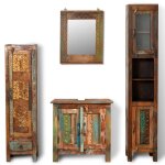 Vidaxl armoire de salle de bain et miroir et 2 armoires latrales bois