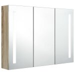 Vidaxl armoire de salle de bain � miroir led 89x14x62 cm ch�ne