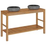 Vidaxl armoire de toilette en teck solide avec lavabos en marbre noir