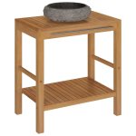 Vidaxl armoire de toilette en teck solide avec lavabo en marbre noir