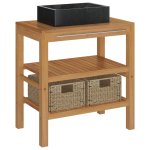 Vidaxl armoire de toilette teck solide avec lavabo en marbre noir