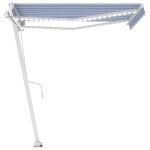 Vidaxl auvent automatique capteur de vent / led 350x250 cm bleu et blanc