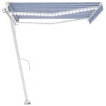 Vidaxl auvent automatique capteur de vent / led 450x300 cm bleu et blanc