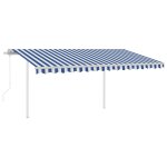 Vidaxl auvent automatique rtractable avec poteaux 4, 5x3, 5 m bleu blanc