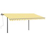 Vidaxl auvent automatique r�tractable poteaux 4, 5x3, 5 m jaune blanc