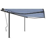 Vidaxl auvent automatique rtractable et poteaux 4, 5x3 m bleu et blanc