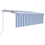Vidaxl auvent automatique store capteur de vent led 4, 5x3 m bleu blanc