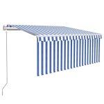 Vidaxl auvent automatique store led capteur de vent 3x2, 5 m bleu / blanc