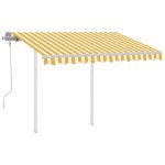 Vidaxl auvent manuel rtractable avec poteaux 3, 5x2, 5 m jaune et blanc