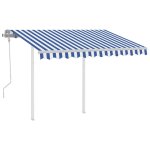 Vidaxl auvent manuel rtractable avec poteaux 3x2, 5 m bleu et blanc