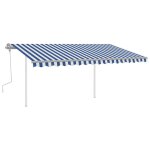 Vidaxl auvent manuel rtractable avec poteaux 4, 5x3 m bleu et blanc