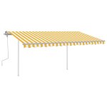 Vidaxl auvent manuel rtractable avec poteaux 4x3 m jaune et blanc