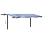 Vidaxl auvent manuel rtractable avec poteaux 5x3 m bleu et blanc