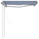 Vidaxl auvent rtractable automatique et poteaux 3, 5x2, 5 m bleu blanc