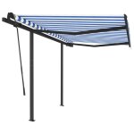 Vidaxl auvent rtractable automatique et poteaux 3x2, 5 m bleu et blanc