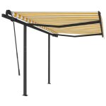 Vidaxl auvent rtractable automatique et poteaux 3x2, 5m jaune et blanc