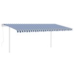 Vidaxl auvent rtractable automatique avec poteaux 5x3 m bleu et blanc