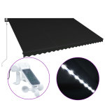Vidaxl auvent rtractable capteur de vent et led 500x300cm anthracite