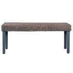 Vidaxl banc 110 cm gris rotin naturel kubu et bois de manguier massif