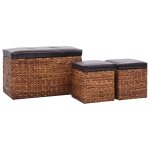 Vidaxl banc avec 2 poufs jacinthe d'eau marron et noir Vidaxl banc avec 2 poufs jacinthe d'eau marron et noir