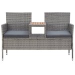 Vidaxl banc de jardin 2places et table � th� 143cm r�sine tress�e gris