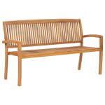 Vidaxl banc de jardin empilable et coussin 159 cm bois de teck massif