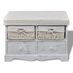 Vidaxl banc de rangement blanc 62x33x42 cm bois de paulownia