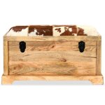 Vidaxl banc de rangement cuir vritable bois de manguier 80x44x44 cm