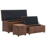 Vidaxl bancs avec repose - pieds 3 pcs marron similicuir daim