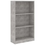 Vidaxl biblioth�que � 3 niveaux gris b�ton 60x24x108 cm agglom�r�
