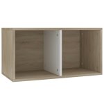 Vidaxl bo�te de rangement de vinyles blanc et ch�ne sonoma 71x34x36cm