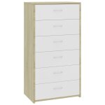 Vidaxl buffet  6 tiroirs blanc et chne sonoma 50x34x96 cm agglomr