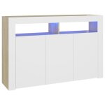 Vidaxl buffet avec lumires led blanc et chne sonoma 115, 5x30x75 cm