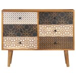 Vidaxl buffet avec motif imprim� 90x30x70 cm bois de manguier massif