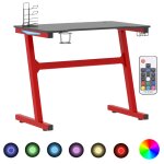 Vidaxl bureau de jeu � led en forme de z noir et rouge 90x60x75 cm