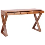 Vidaxl bureau d'ordinateur naturel 132x47x77 cm bois d'acajou massif