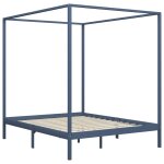 Vidaxl cadre de lit  baldaquin gris bois de pin massif 160 x 200 cm